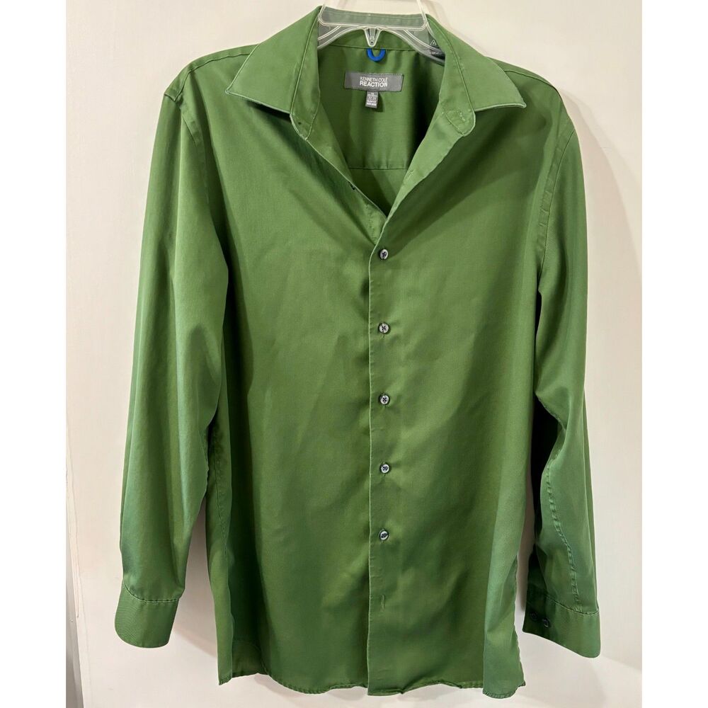 Kenneth Cole Reaction Mens Medium Cotton Blend Hunter Green Sateen Shirt